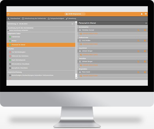MountainOffice Betriebstagebuch - Personal im Dienst